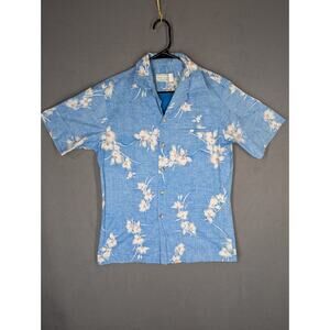 Mark Raysten Hawaiian Mens Camp Shirt Size M Blue Aloha Floral Short Sleeve VTG